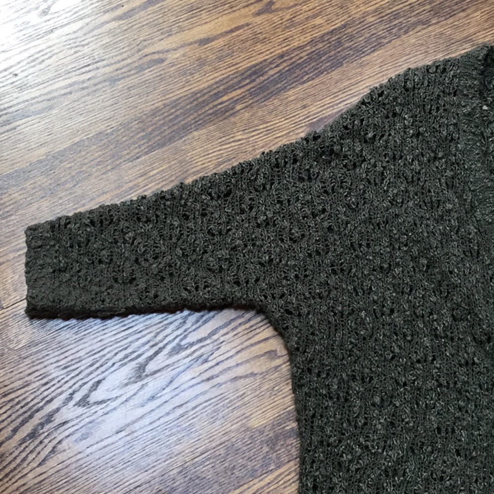 Revolution Olive Green Popcorn Crochet Cardigan with Dolman Sleeves - Picture 4 of 10